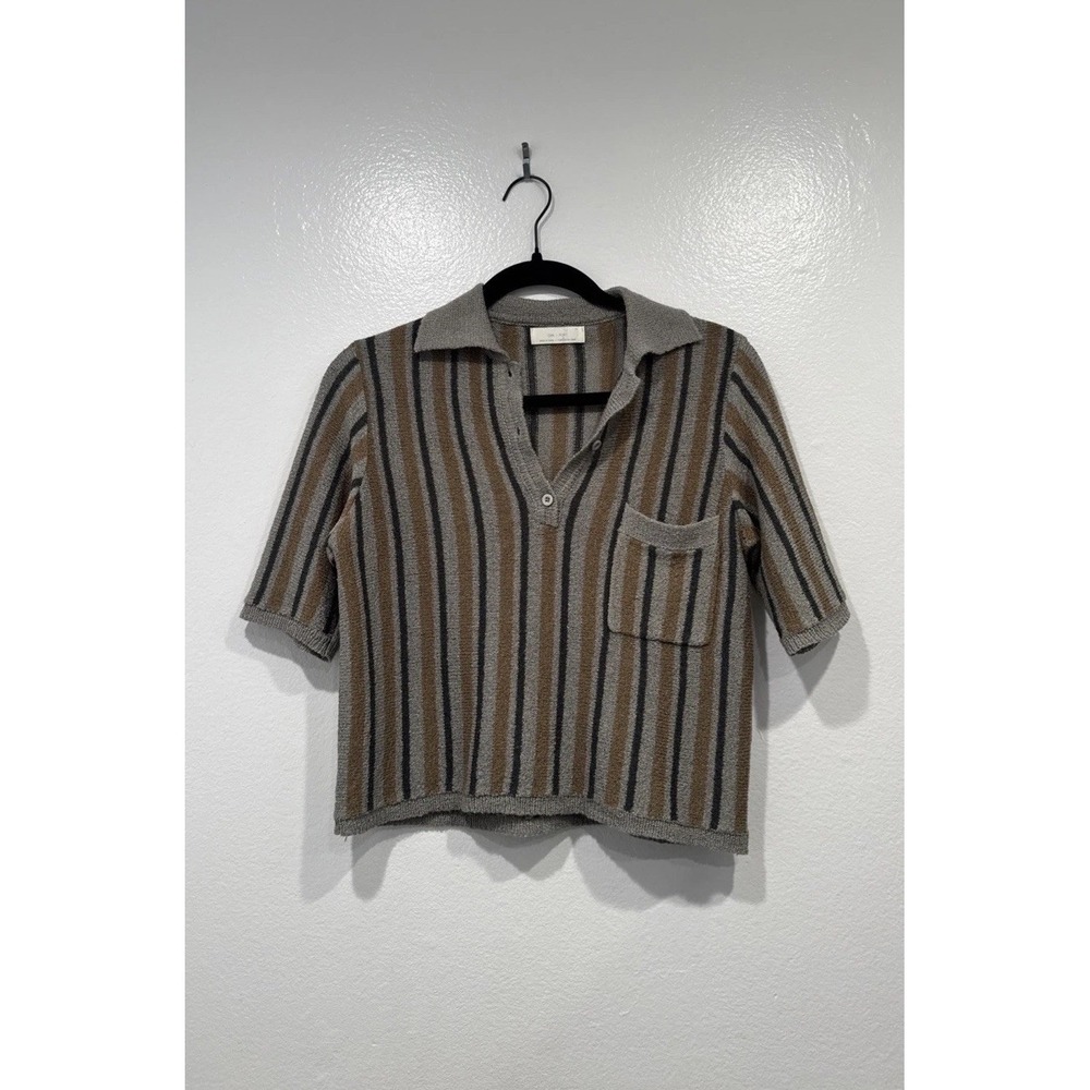 Oak + Fort Striped Knit Top Womens Size XS Short Sleeve Cropped Coastal Boho